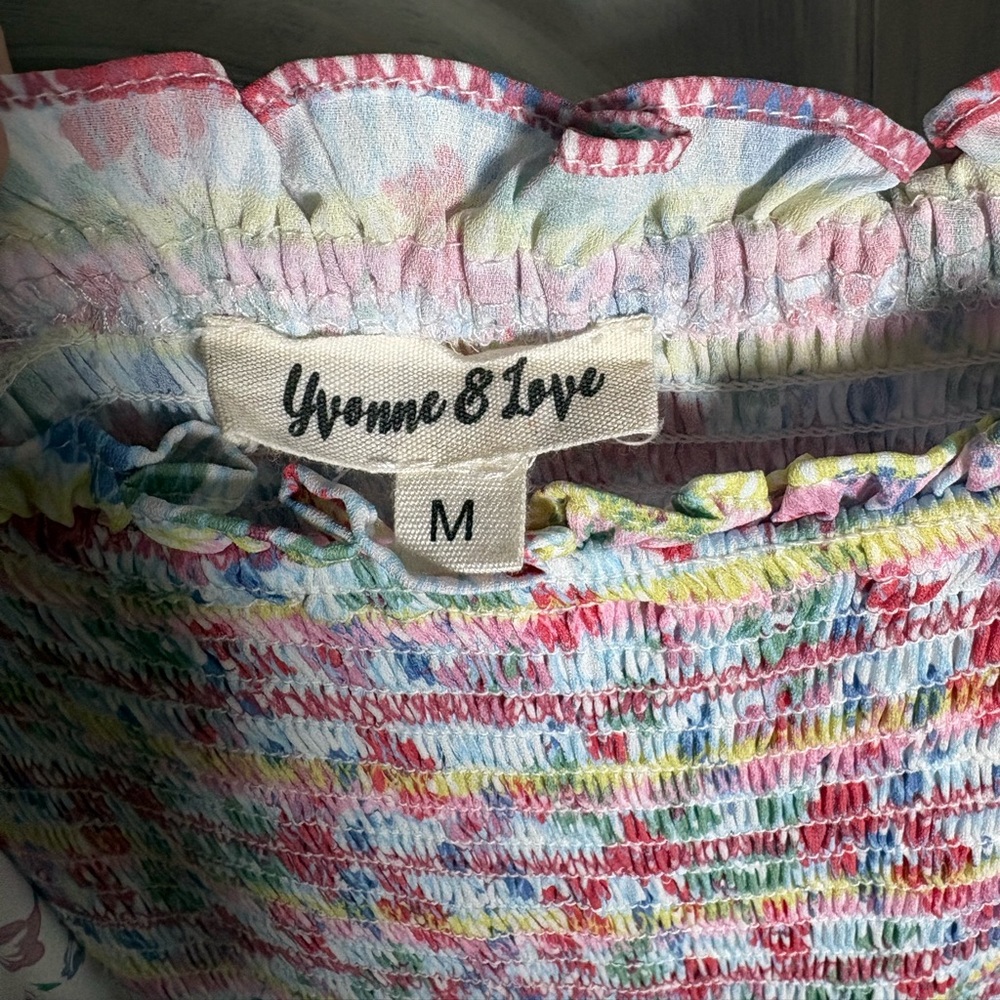 Yvonne & Love Smocked Disty Floral Asymmetric Ruffle Mini‎ Dress Flirty Dainty - Picture 8 of 9